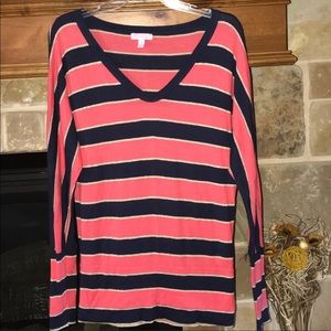 Lily Pulitzer coral and navy metallic sweater.